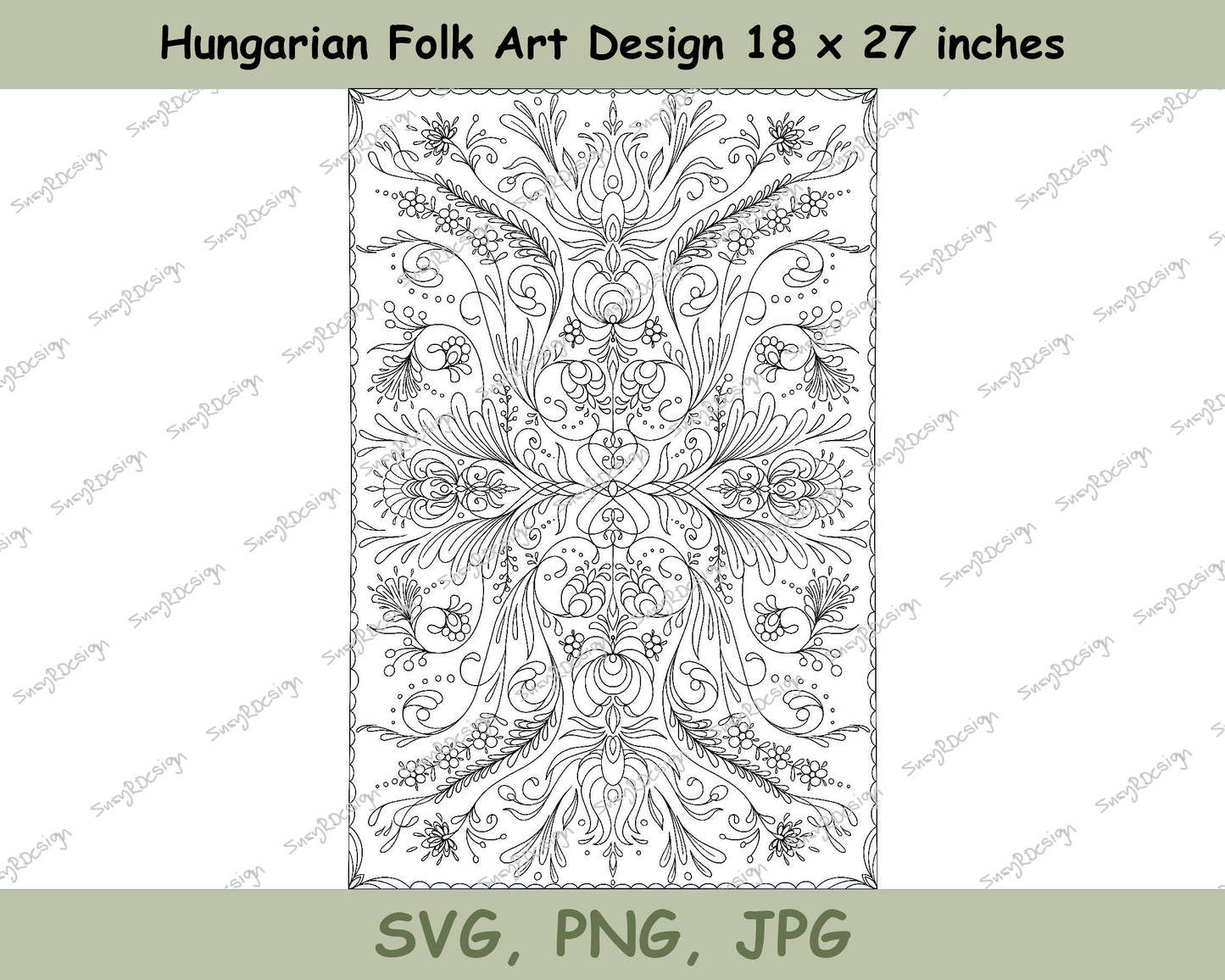 Detailed Hungarian Folk Art fine line design, stencil svg, embroidery svg, card making, printing, svg, png, jpg size 18 x 27 inches, 300 DPI