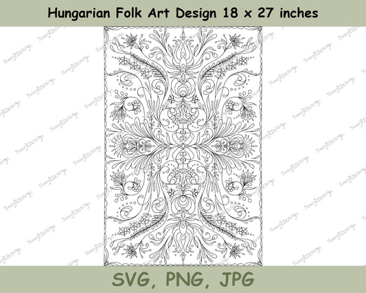 Detailed Hungarian Folk Art fine line design, stencil svg, embroidery svg, card making, printing, svg, png, jpg size 18 x 27 inches, 300 DPI