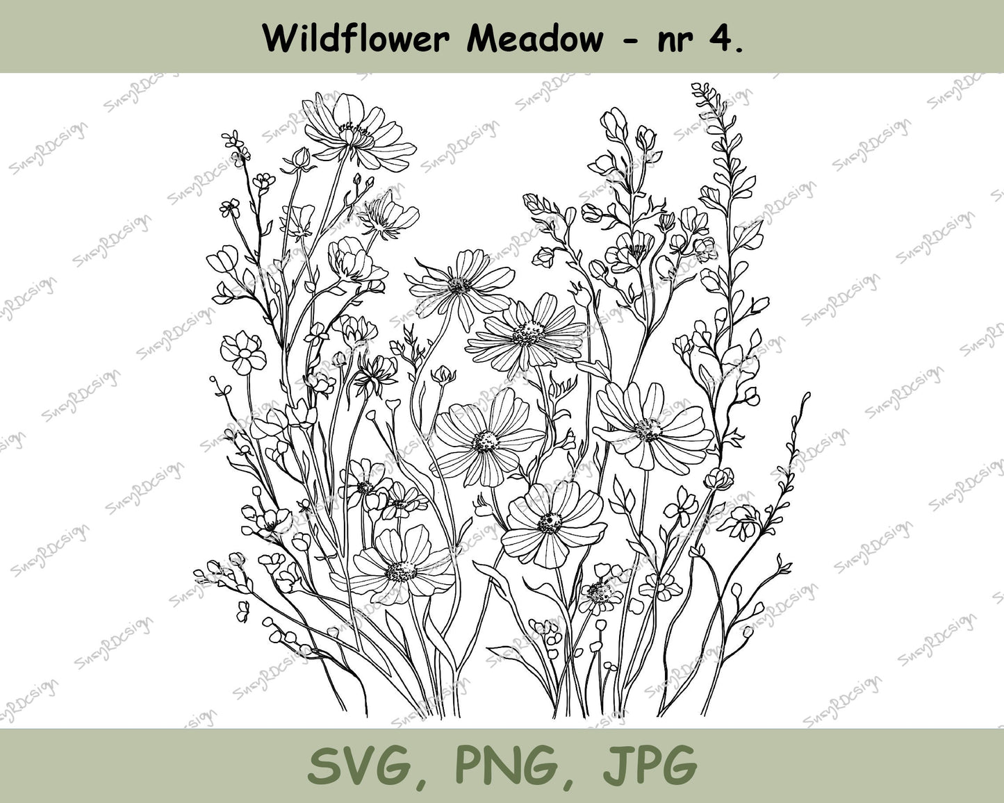 Wildflower Meadow nr4., Fine Line illustration svg, wildflower clipart, wildflower svg, fine line design, floral design, SVG, PNG JPG