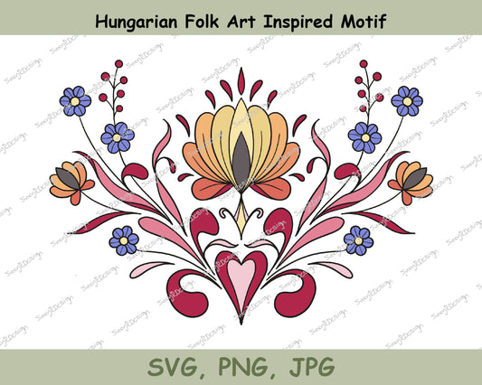 Hungarian Folk Art Floral Designs Pink and Orange tones, Hungarian Folk Art, Floral Design, Tattoo Design, Folk art motif, svg, png, jpg