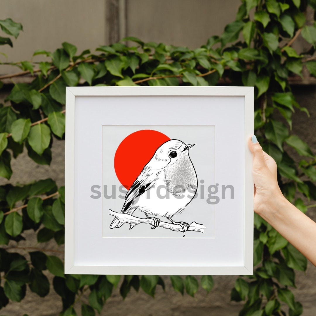 Robin little bird illustration digital files JPG PNG SVG