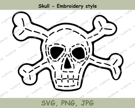 Embroidery Style Skull Design Black and White - Instant Download, Skull svg, sublimaton design, SVG, JPG, PNG