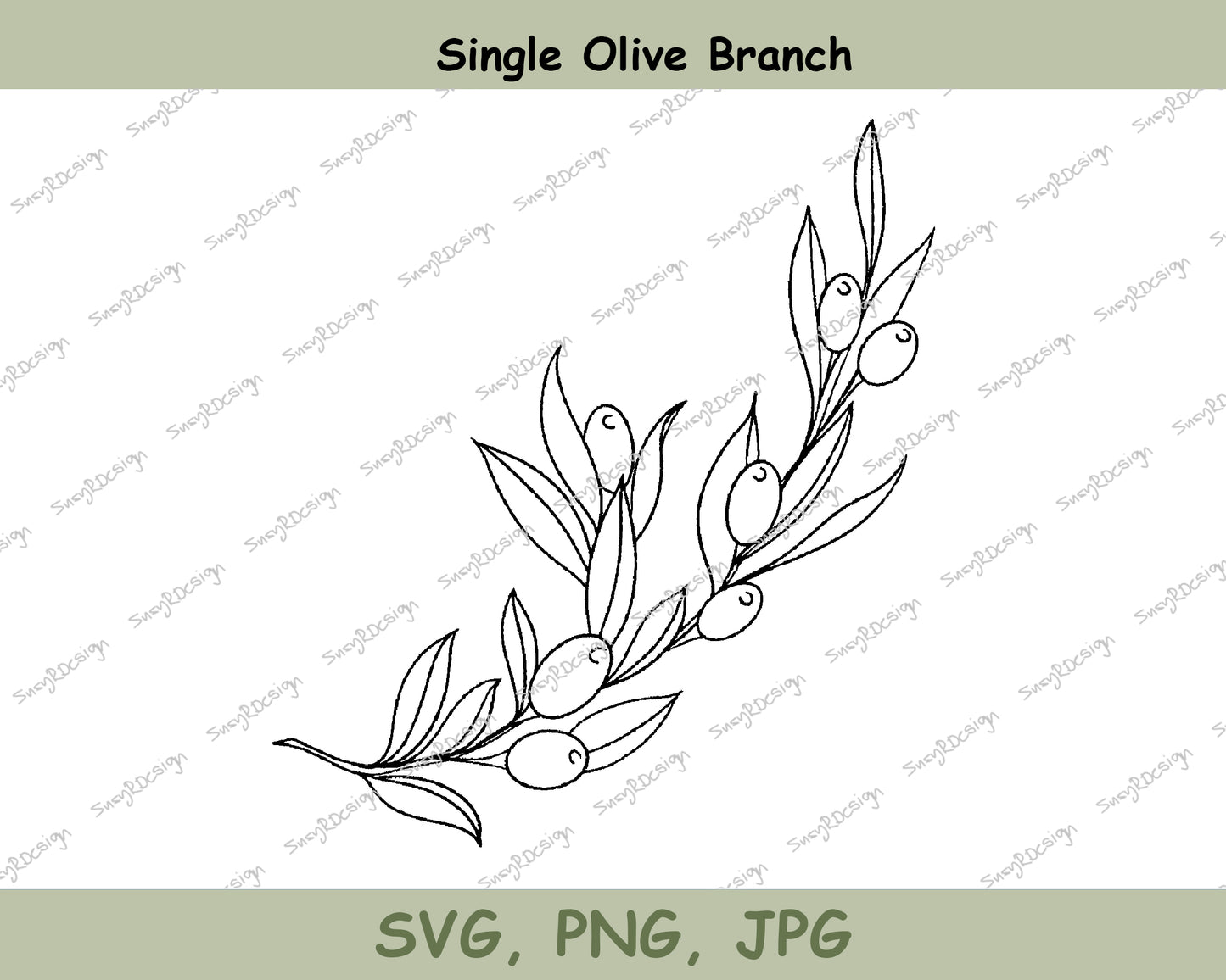 Elegant Curved Olive Branch Illustration, Fine Line Drawing Featuring Long Leaves and Olives, olive branch svg, olive print, SVG, PNG JPG