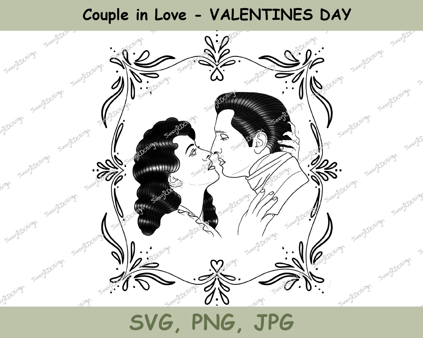 Couple in Love fine line design, Vintage Style Illustration, Valentines Day Card Design, Love, Tattoo Design SVG, PNG JPG