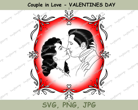 Couple in Love fine line design, Vintage Style Illustration, Valentines Day Card Design, Love, Tattoo Design SVG, PNG JPG