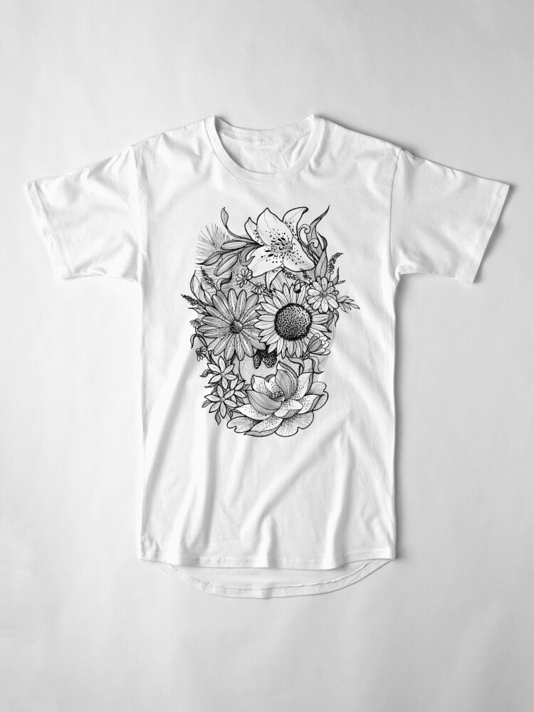 Flower Skull Fine Line drawing, Digital Downloads, skull svg, flower svg, Skull Art, Tattoo Design, Tshirt Design JPG, PNG, SVG